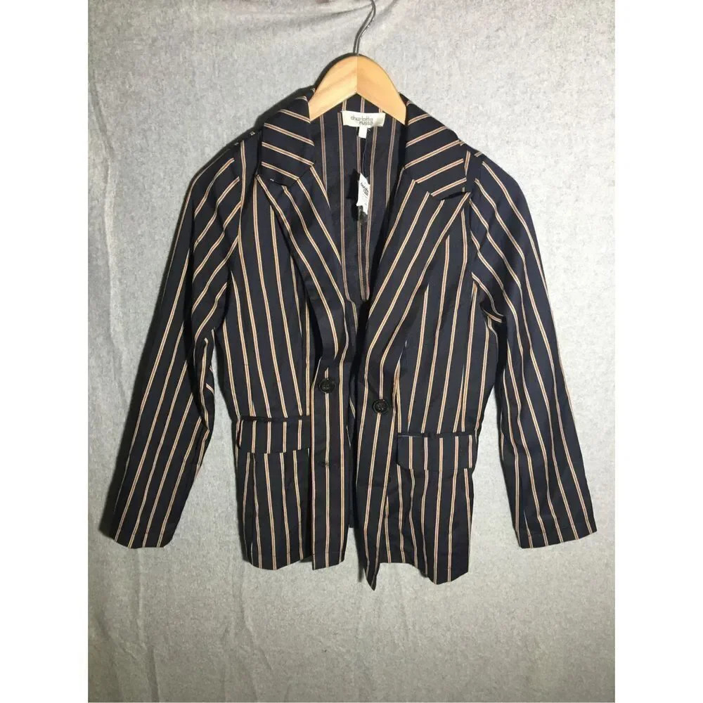 Womens NWT Charlotte Russe Blazer Jacket Navy Blue Striped Business Work Career